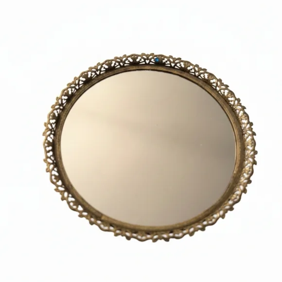 Mcm 10" Elegant Gold Ornate Mirror Tray - Picture 2 of 3
